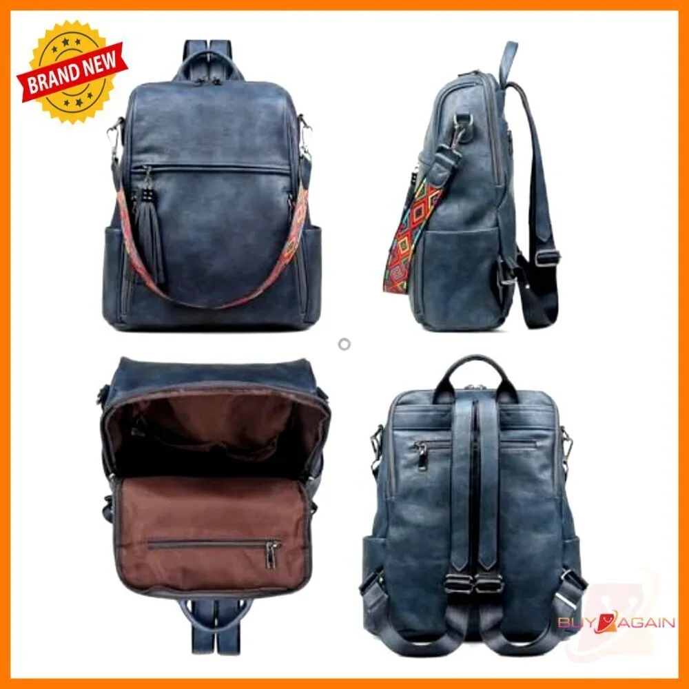 Faux Leather Convertible Backpack Purse with 12 Pockets for Travel & School